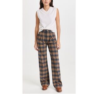 NWT Mother The Pleated Maven Plaid Pants Delta Dawn - Size 33